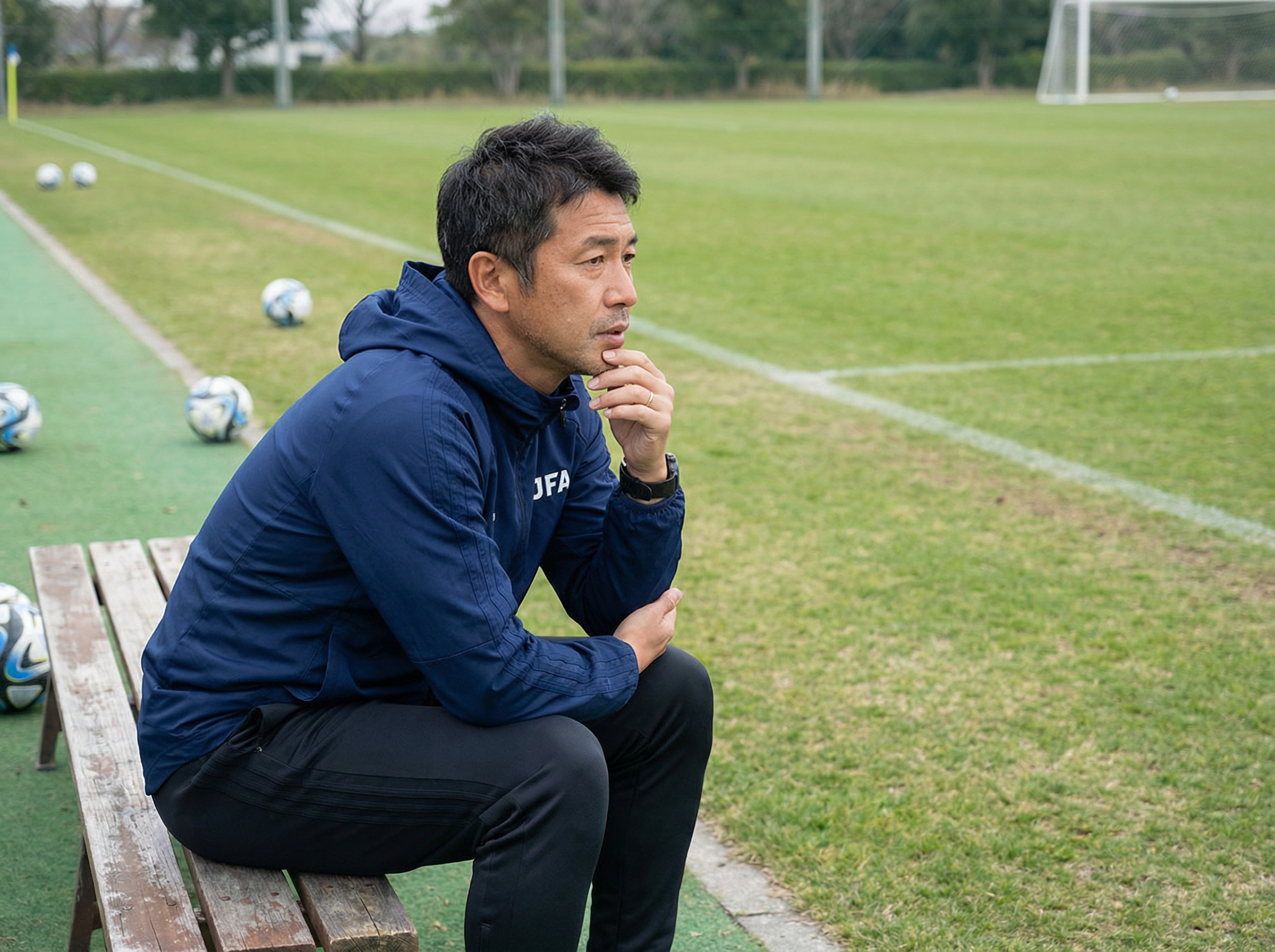 ベンチに座るスポーツ指導者